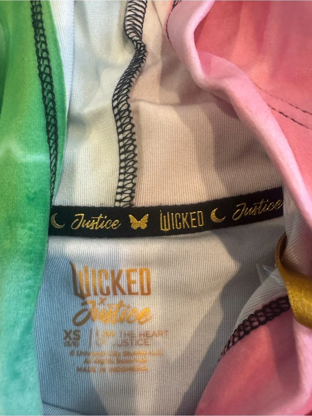 Justice Girls Tie-Dye 'Wicked' Hooded Sweatshirt in Pink, Green & Black